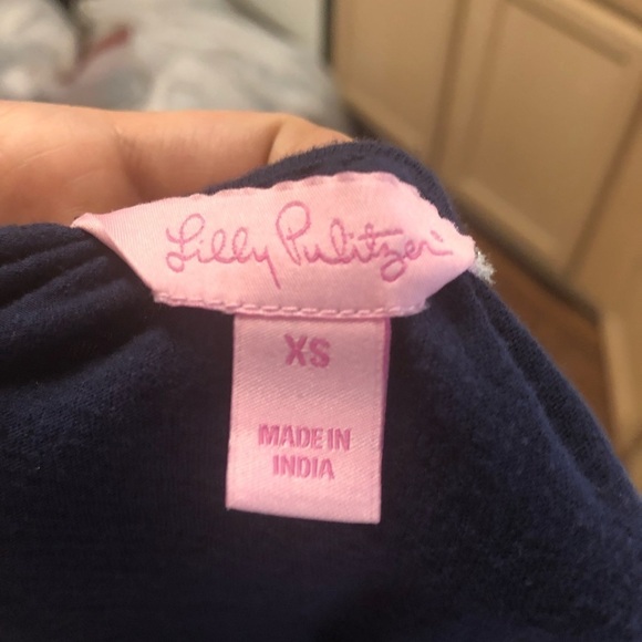 Lilly Pulitzer Linzy Tassel Fringe Tunic Shirt Navy Blue Cotton XS D - Picture 4 of 6